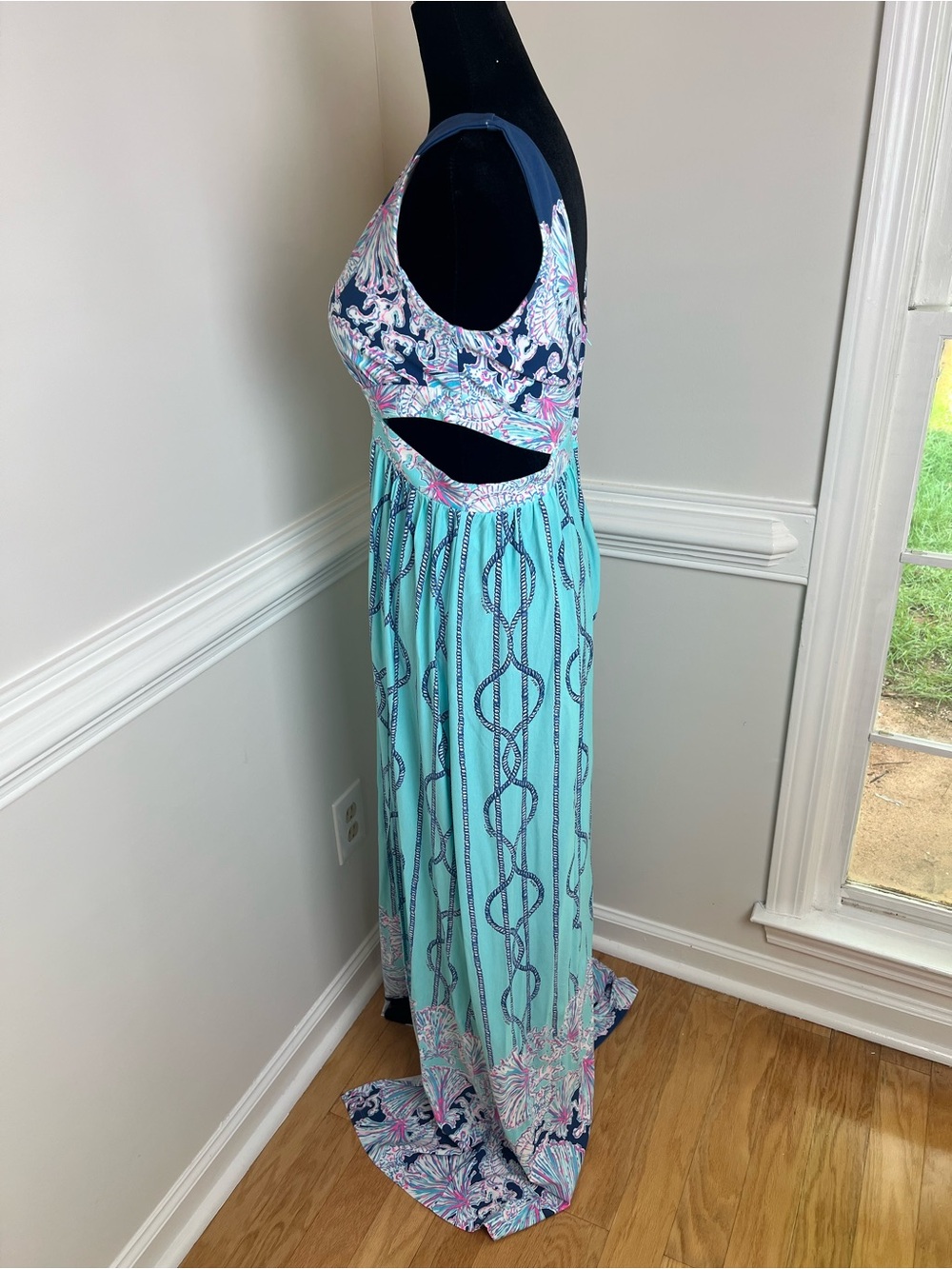 NWT Lilly Pulitzer Marcia Maxi Dress A Frayed Knot Light Aqua Cutout Size 8 - Picture 6 of 12